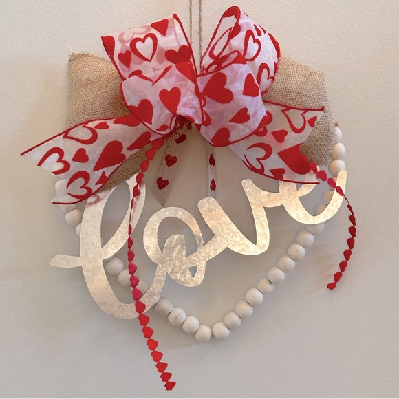 Hand Crafted Accents Valentines Day Wood Bead Love Heart Wreath Wall Decor Handmade Poshmark